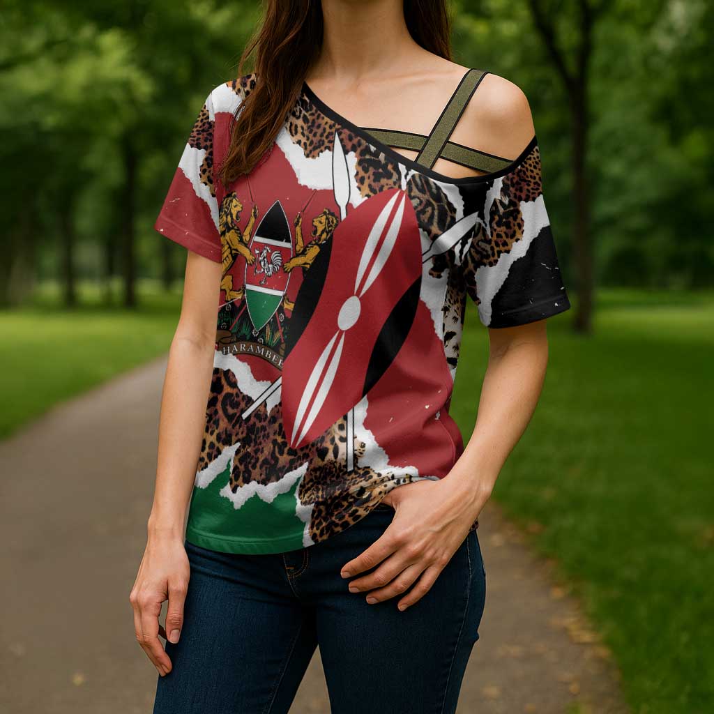 Kenya Grunge Cross Shoulder Shirt Mix Animal Skin Pattern - Wonder Print Shop