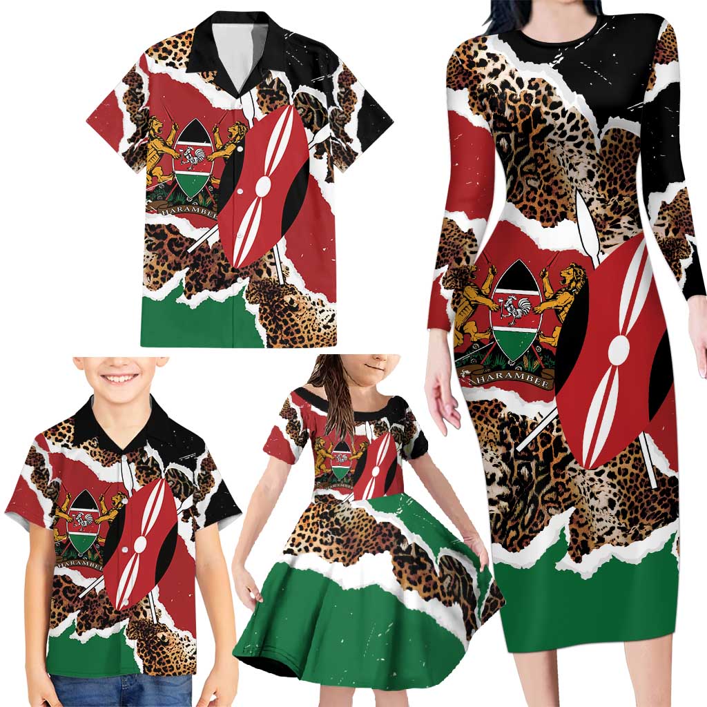 Kenya Grunge Family Matching Long Sleeve Bodycon Dress and Hawaiian Shirt Mix Animal Skin Pattern - Wonder Print Shop