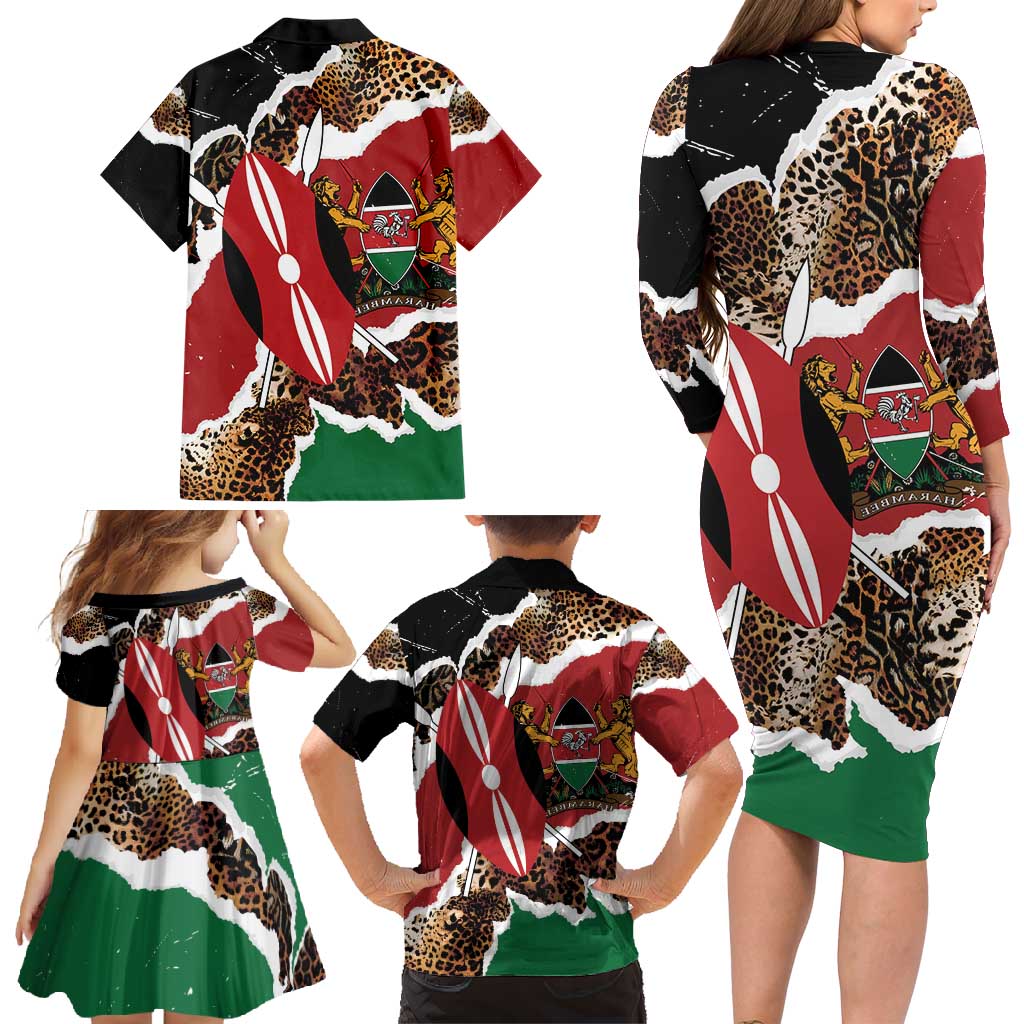Kenya Grunge Family Matching Long Sleeve Bodycon Dress and Hawaiian Shirt Mix Animal Skin Pattern - Wonder Print Shop