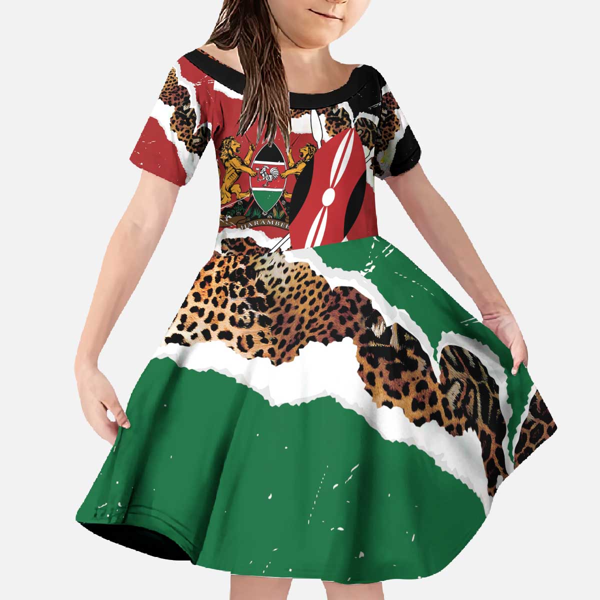 Kenya Grunge Family Matching Off The Shoulder Long Sleeve Dress and Hawaiian Shirt Mix Animal Skin Pattern - Wonder Print Shop