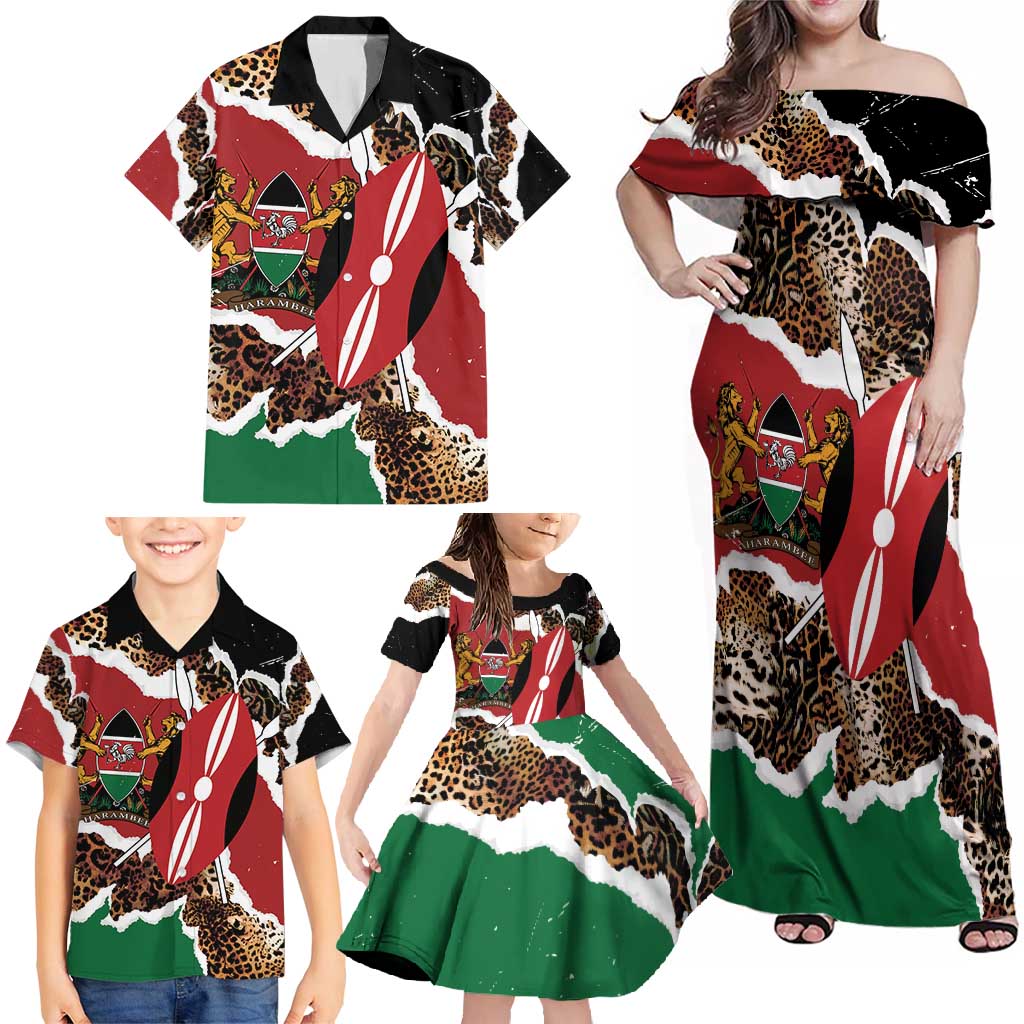 Kenya Grunge Family Matching Off Shoulder Maxi Dress and Hawaiian Shirt Mix Animal Skin Pattern - Wonder Print Shop
