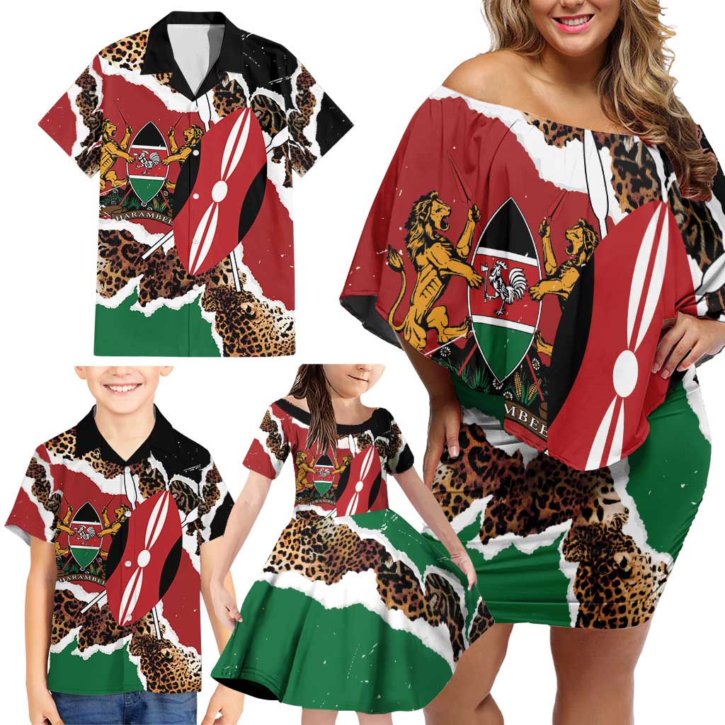 Kenya Grunge Family Matching Off Shoulder Short Dress and Hawaiian Shirt Mix Animal Skin Pattern - Wonder Print Shop