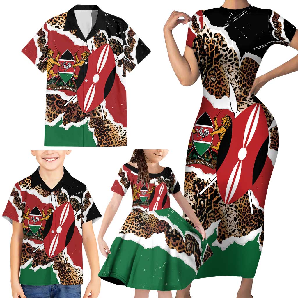 Kenya Grunge Family Matching Short Sleeve Bodycon Dress and Hawaiian Shirt Mix Animal Skin Pattern - Wonder Print Shop
