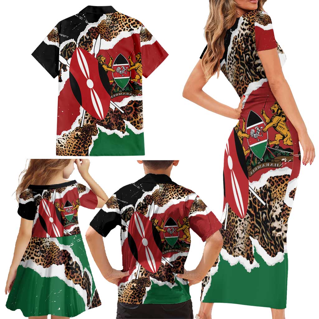 Kenya Grunge Family Matching Short Sleeve Bodycon Dress and Hawaiian Shirt Mix Animal Skin Pattern - Wonder Print Shop