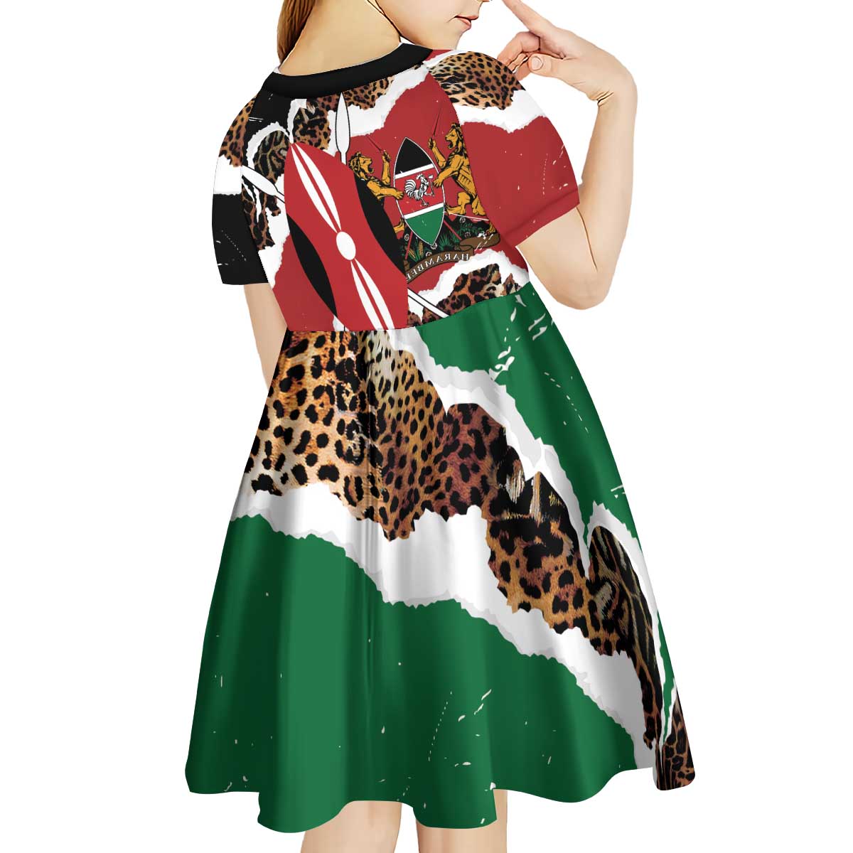 Kenya Grunge Kid Short Sleeve Dress Mix Animal Skin Pattern - Wonder Print Shop