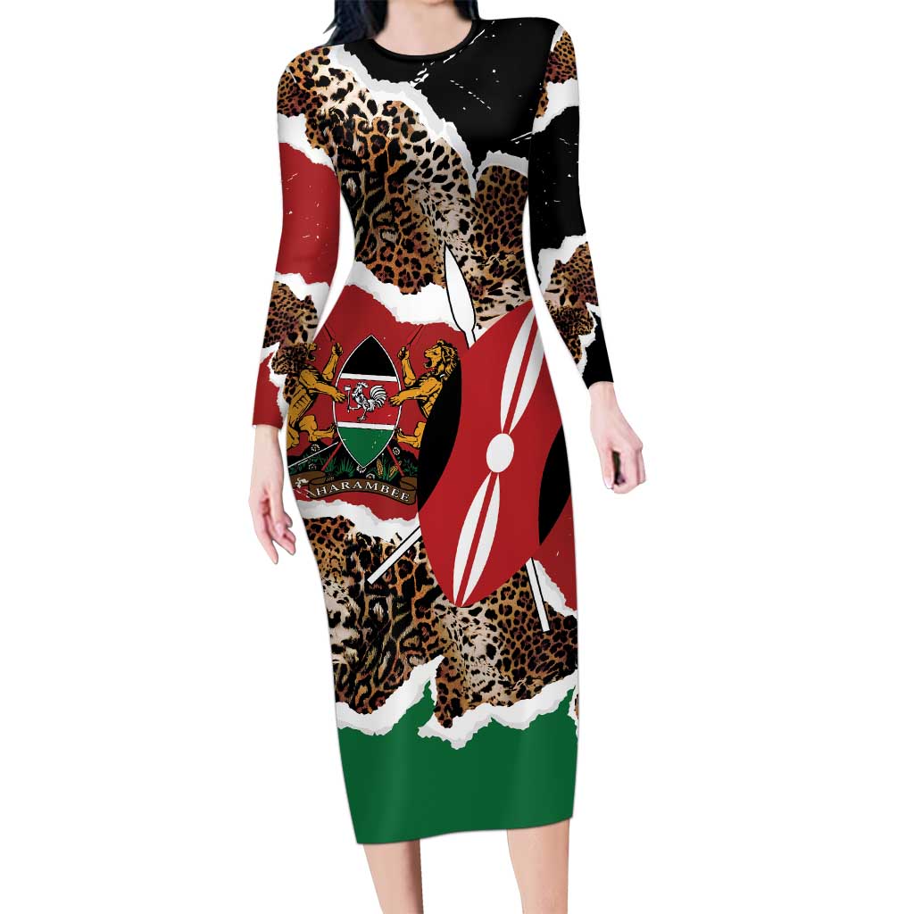 Kenya Grunge Long Sleeve Bodycon Dress Mix Animal Skin Pattern - Wonder Print Shop