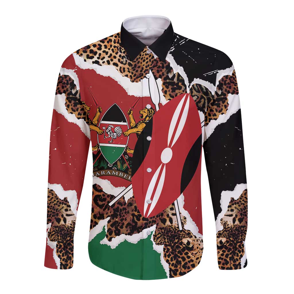 Kenya Grunge Long Sleeve Button Shirt Mix Animal Skin Pattern - Wonder Print Shop