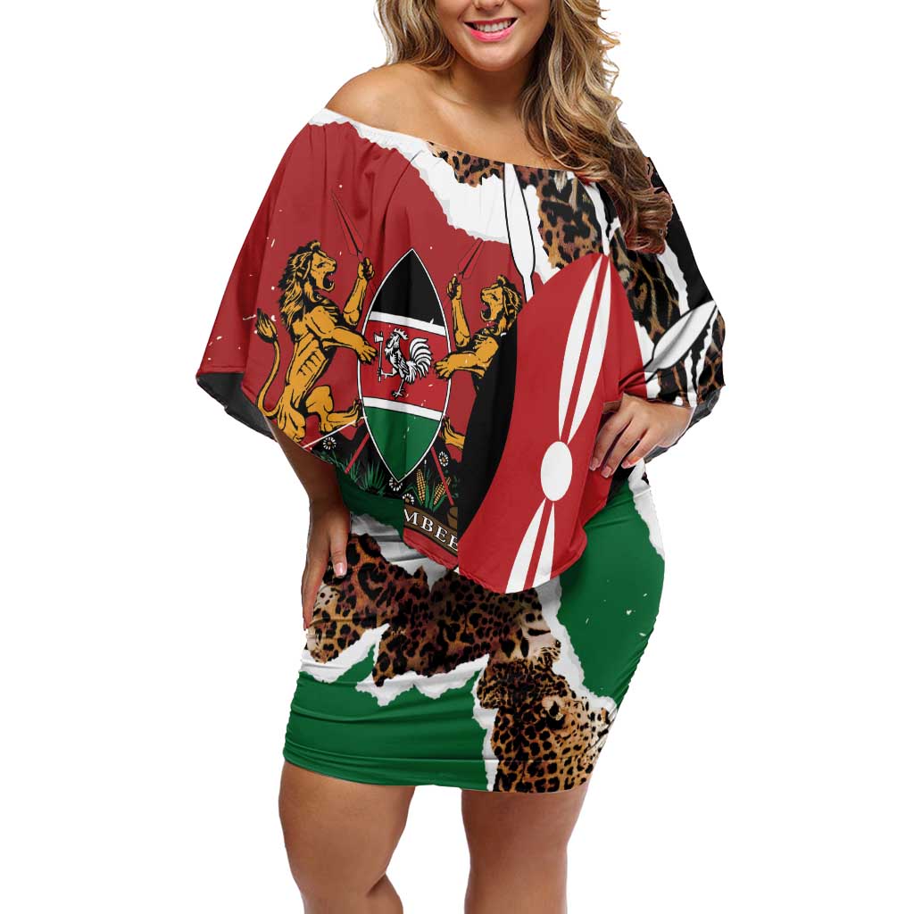Kenya Grunge Off Shoulder Short Dress Mix Animal Skin Pattern - Wonder Print Shop
