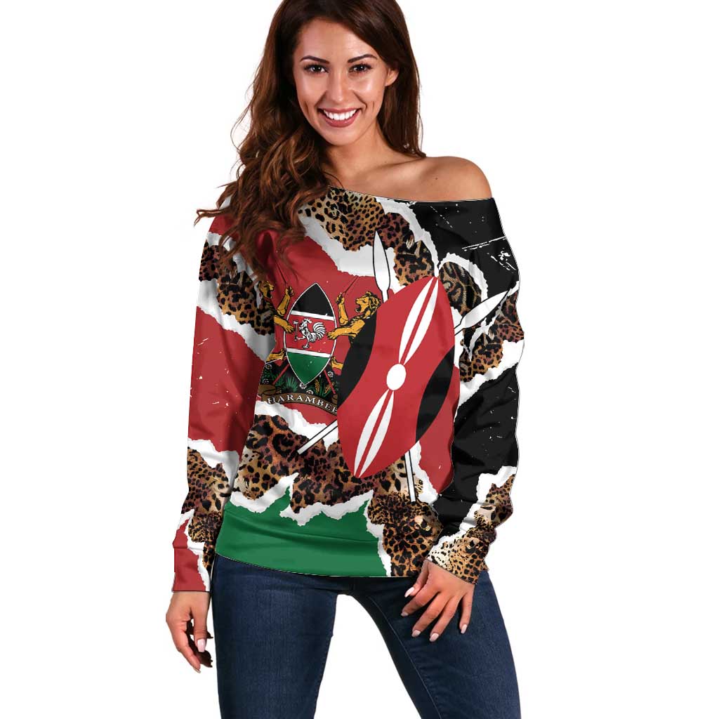 Kenya Grunge Off Shoulder Sweater Mix Animal Skin Pattern - Wonder Print Shop