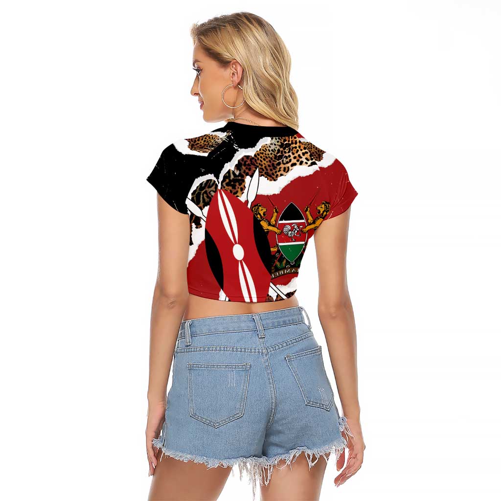 Kenya Grunge Raglan Cropped T Shirt Mix Animal Skin Pattern - Wonder Print Shop