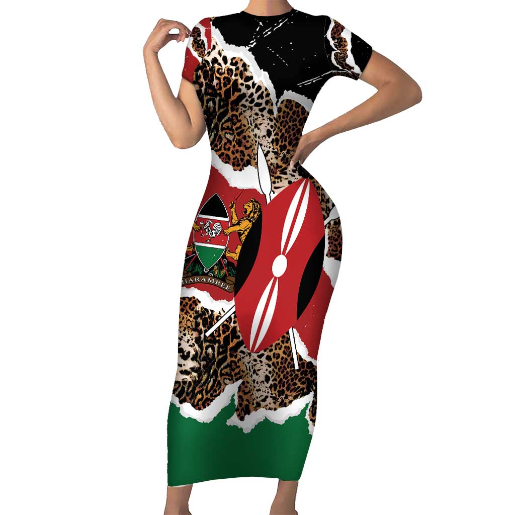 Kenya Grunge Short Sleeve Bodycon Dress Mix Animal Skin Pattern - Wonder Print Shop