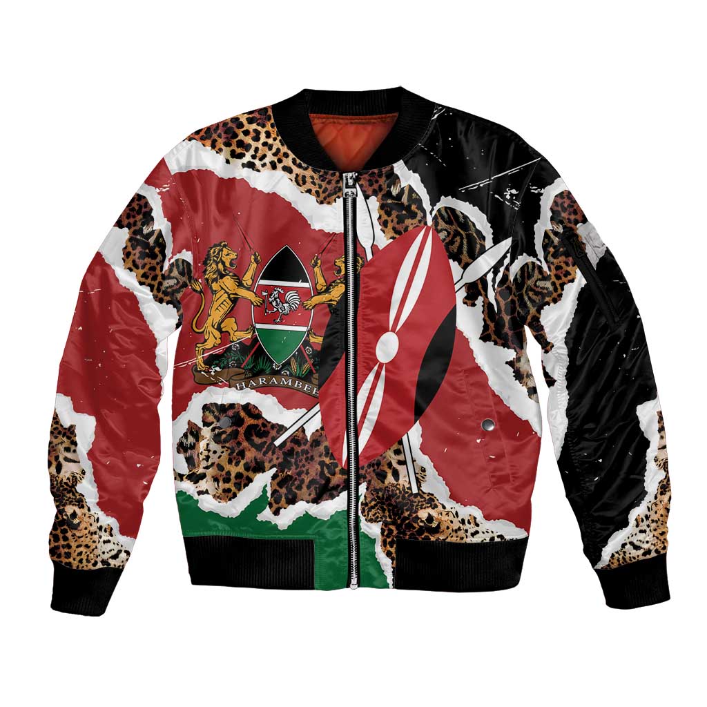 Kenya Grunge Sleeve Zip Bomber Jacket Mix Animal Skin Pattern - Wonder Print Shop
