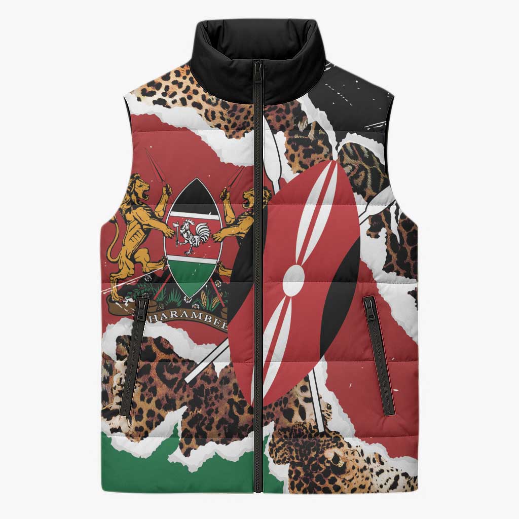 Kenya Grunge Sleeveless Puffer Jacket Mix Animal Skin Pattern - Wonder Print Shop