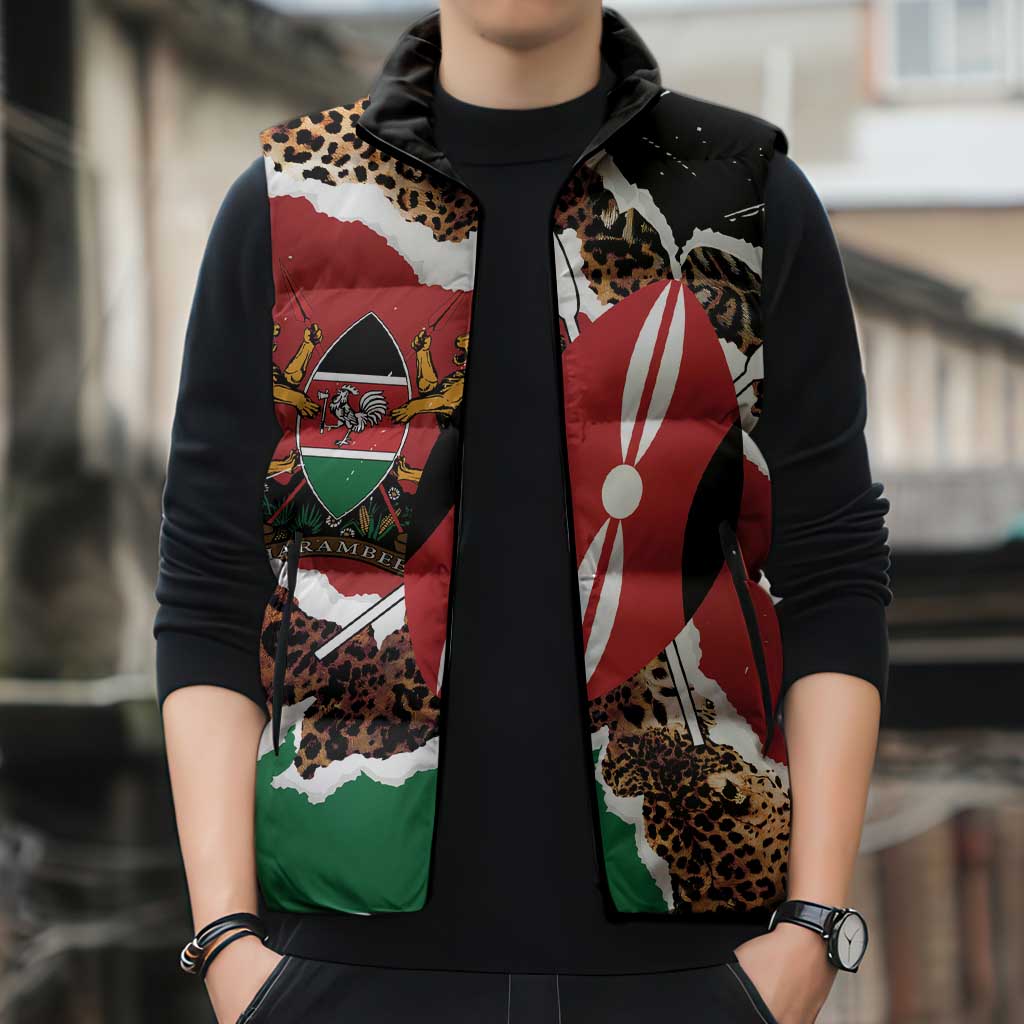 Kenya Grunge Sleeveless Puffer Jacket Mix Animal Skin Pattern - Wonder Print Shop
