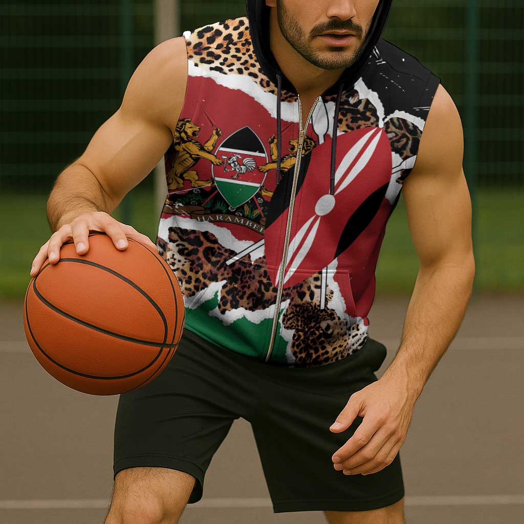 Kenya Grunge Sleeveless Zip Hoodie Mix Animal Skin Pattern - Wonder Print Shop