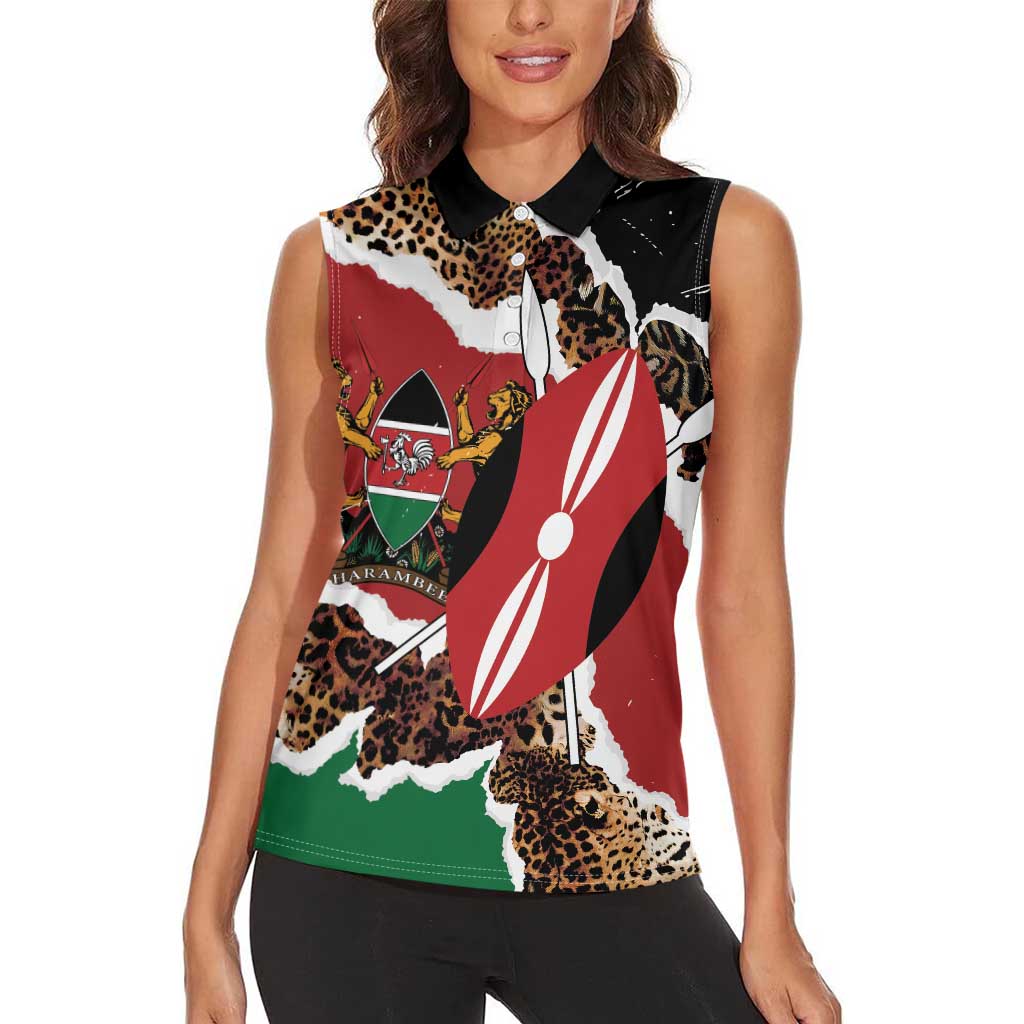 Kenya Grunge Women Sleeveless Polo Shirt Mix Animal Skin Pattern - Wonder Print Shop