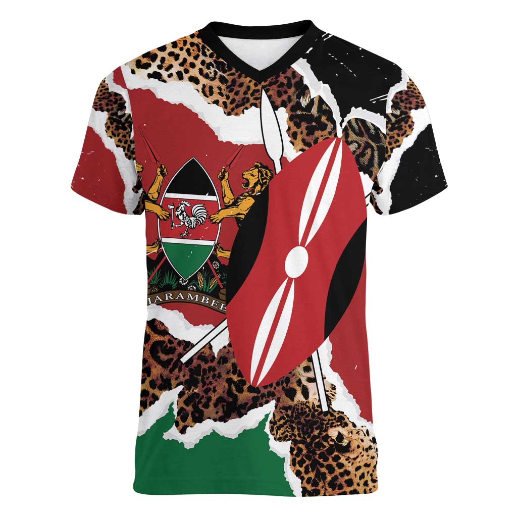 Kenya Grunge Women V-Neck T-Shirt Mix Animal Skin Pattern - Wonder Print Shop