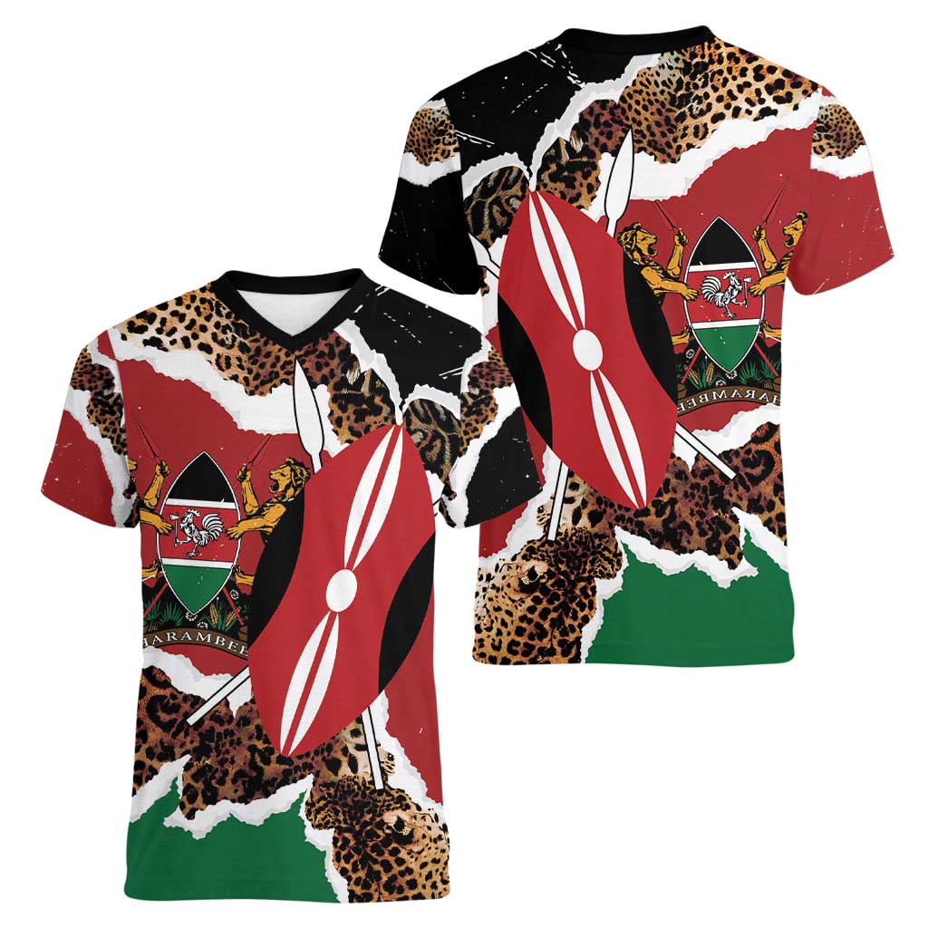 Kenya Grunge Women V-Neck T-Shirt Mix Animal Skin Pattern - Wonder Print Shop