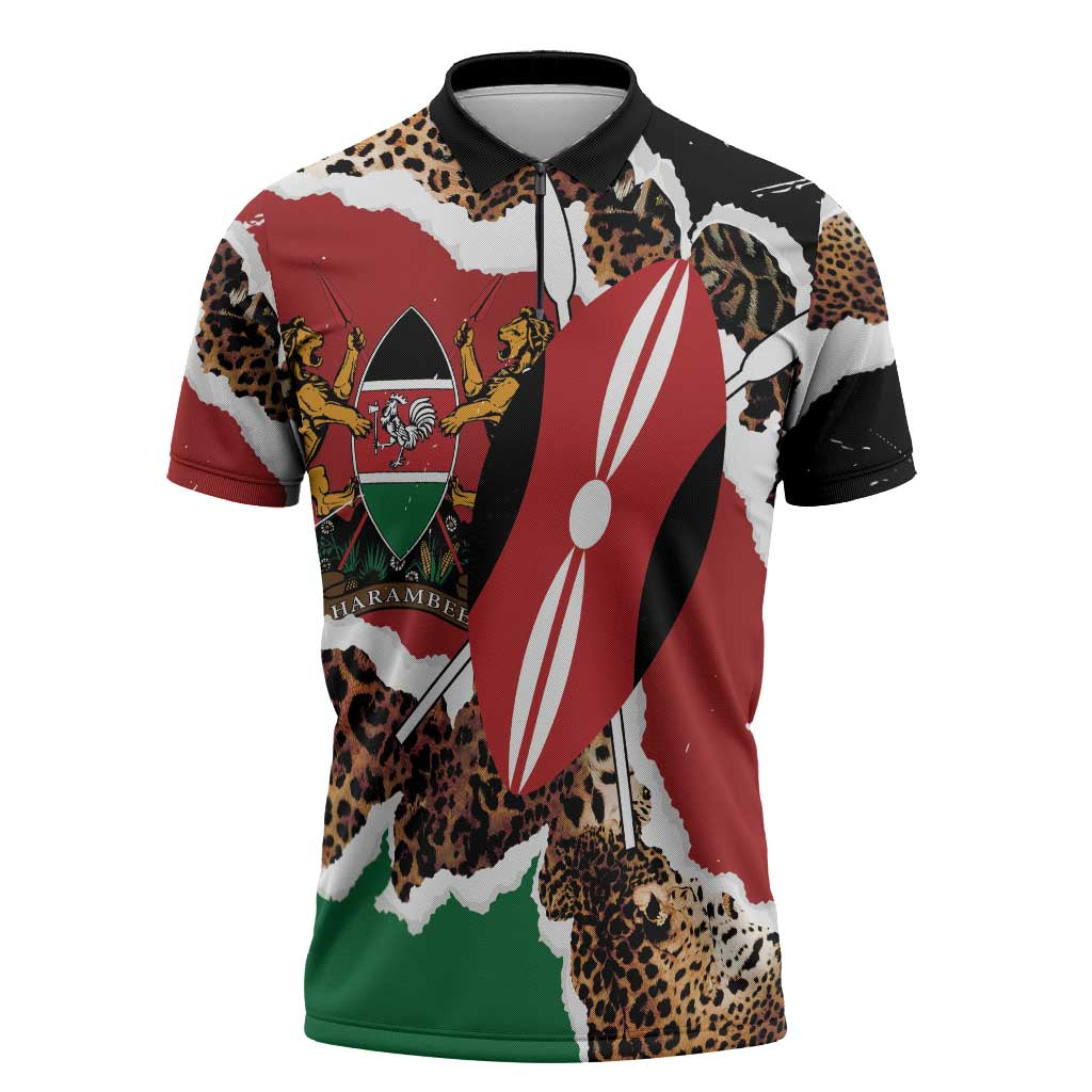 Kenya Grunge Zipper Polo Shirt Mix Animal Skin Pattern - Wonder Print Shop