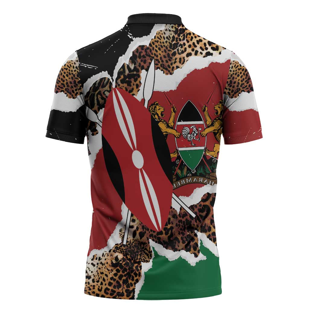 Kenya Grunge Zipper Polo Shirt Mix Animal Skin Pattern - Wonder Print Shop