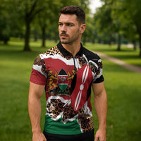 Kenya Grunge Zipper Polo Shirt Mix Animal Skin Pattern - Wonder Print Shop