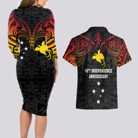 Papua New Guinea Couples Matching Long Sleeve Bodycon Dress and Hawaiian Shirt 48th Independence Anniversary Gradient LT7 - Wonder Print Shop