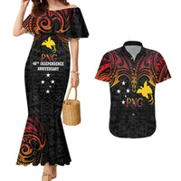Papua New Guinea Couples Matching Mermaid Dress and Hawaiian Shirt 48th Independence Anniversary Gradient LT7 - Wonder Print Shop