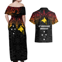 Papua New Guinea Couples Matching Off Shoulder Maxi Dress and Hawaiian Shirt 48th Independence Anniversary Gradient LT7 - Wonder Print Shop