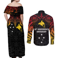 Papua New Guinea Couples Matching Off Shoulder Maxi Dress and Long Sleeve Button Shirts 48th Independence Anniversary Gradient LT7 - Wonder Print Shop