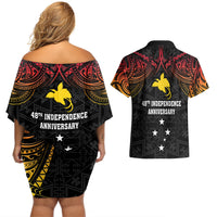 Papua New Guinea Couples Matching Off Shoulder Short Dress and Hawaiian Shirt 48th Independence Anniversary Gradient LT7 - Wonder Print Shop