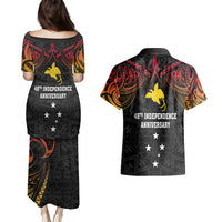 Papua New Guinea Couples Matching Puletasi Dress and Hawaiian Shirt 48th Independence Anniversary Gradient LT7 - Wonder Print Shop
