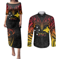 Papua New Guinea Couples Matching Puletasi Dress and Long Sleeve Button Shirts 48th Independence Anniversary Gradient LT7 - Wonder Print Shop