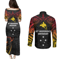 Papua New Guinea Couples Matching Puletasi Dress and Long Sleeve Button Shirts 48th Independence Anniversary Gradient LT7 - Wonder Print Shop