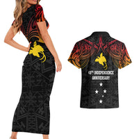 Papua New Guinea Couples Matching Short Sleeve Bodycon Dress and Hawaiian Shirt 48th Independence Anniversary Gradient LT7 - Wonder Print Shop