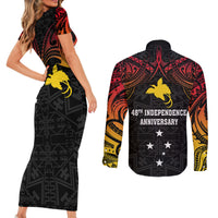 Papua New Guinea Couples Matching Short Sleeve Bodycon Dress and Long Sleeve Button Shirts 48th Independence Anniversary Gradient LT7 - Wonder Print Shop