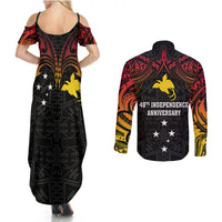 Papua New Guinea Couples Matching Summer Maxi Dress and Long Sleeve Button Shirts 48th Independence Anniversary Gradient LT7 - Wonder Print Shop