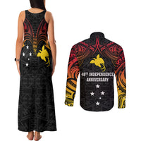 Papua New Guinea Couples Matching Tank Maxi Dress and Long Sleeve Button Shirts 48th Independence Anniversary Gradient LT7 - Wonder Print Shop