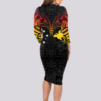 Papua New Guinea Long Sleeve Bodycon Dress 48th Independence Anniversary Gradient - Wonder Print Shop