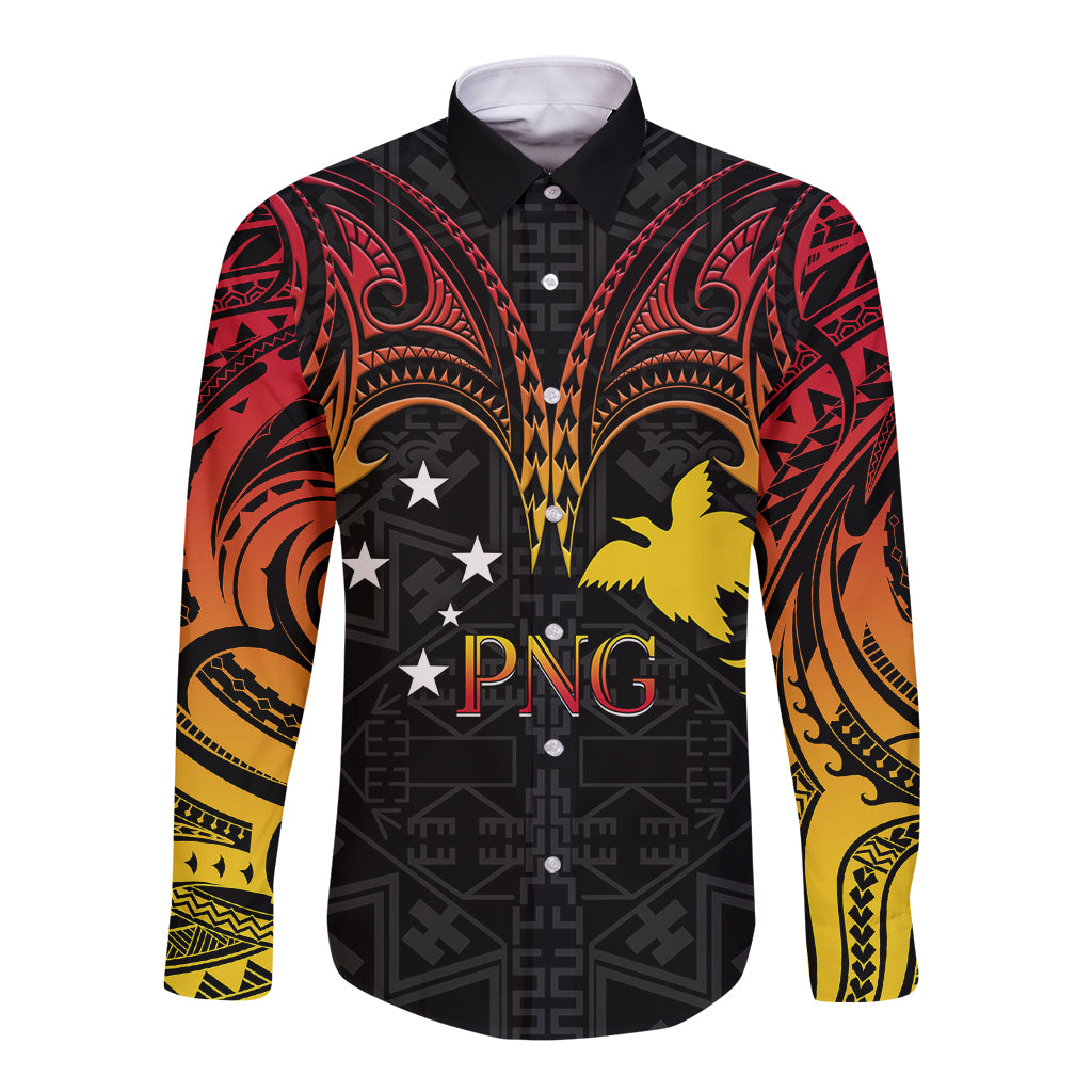 Papua New Guinea Long Sleeve Button Shirt 48th Independence Anniversary Gradient - Wonder Print Shop