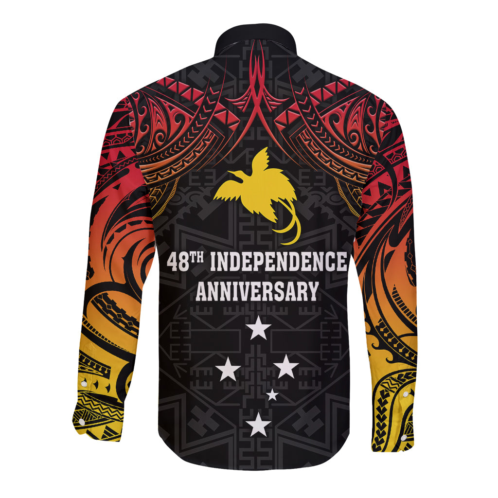 Papua New Guinea Long Sleeve Button Shirt 48th Independence Anniversary Gradient - Wonder Print Shop