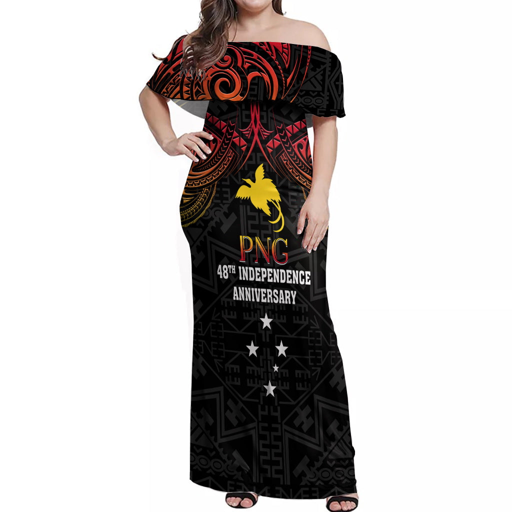 Papua New Guinea Off Shoulder Maxi Dress 48th Independence Anniversary Gradient - Wonder Print Shop