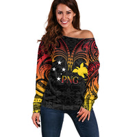 Papua New Guinea Off Shoulder Sweater 48th Independence Anniversary Gradient - Wonder Print Shop