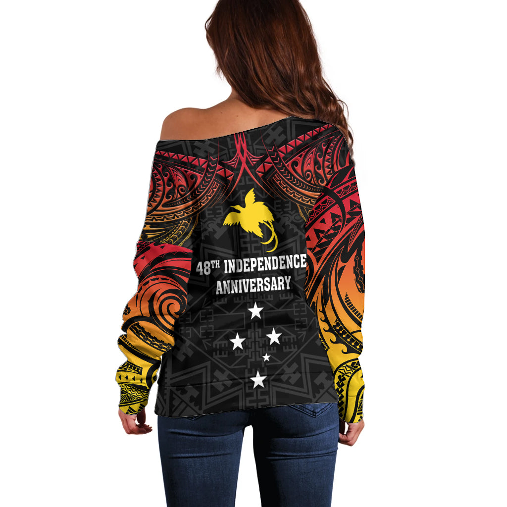 Papua New Guinea Off Shoulder Sweater 48th Independence Anniversary Gradient - Wonder Print Shop