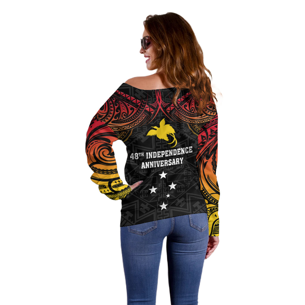 Papua New Guinea Off Shoulder Sweater 48th Independence Anniversary Gradient - Wonder Print Shop