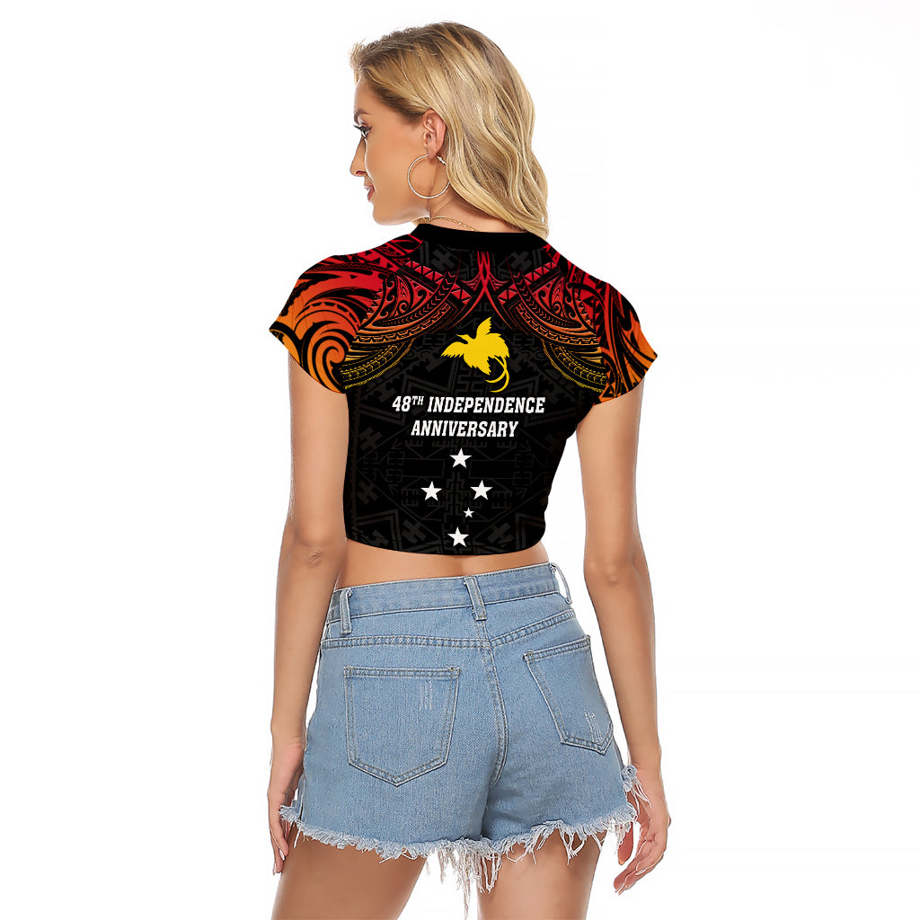 Papua New Guinea Raglan Cropped T Shirt 48th Independence Anniversary Gradient - Wonder Print Shop