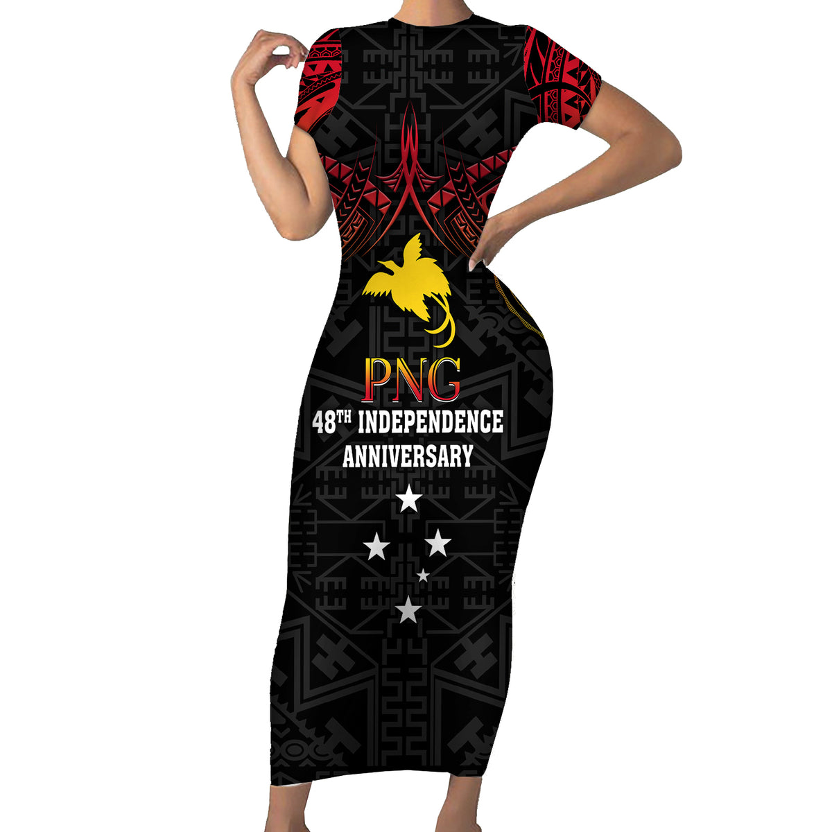 Papua New Guinea Short Sleeve Bodycon Dress 48th Independence Anniversary Gradient - Wonder Print Shop