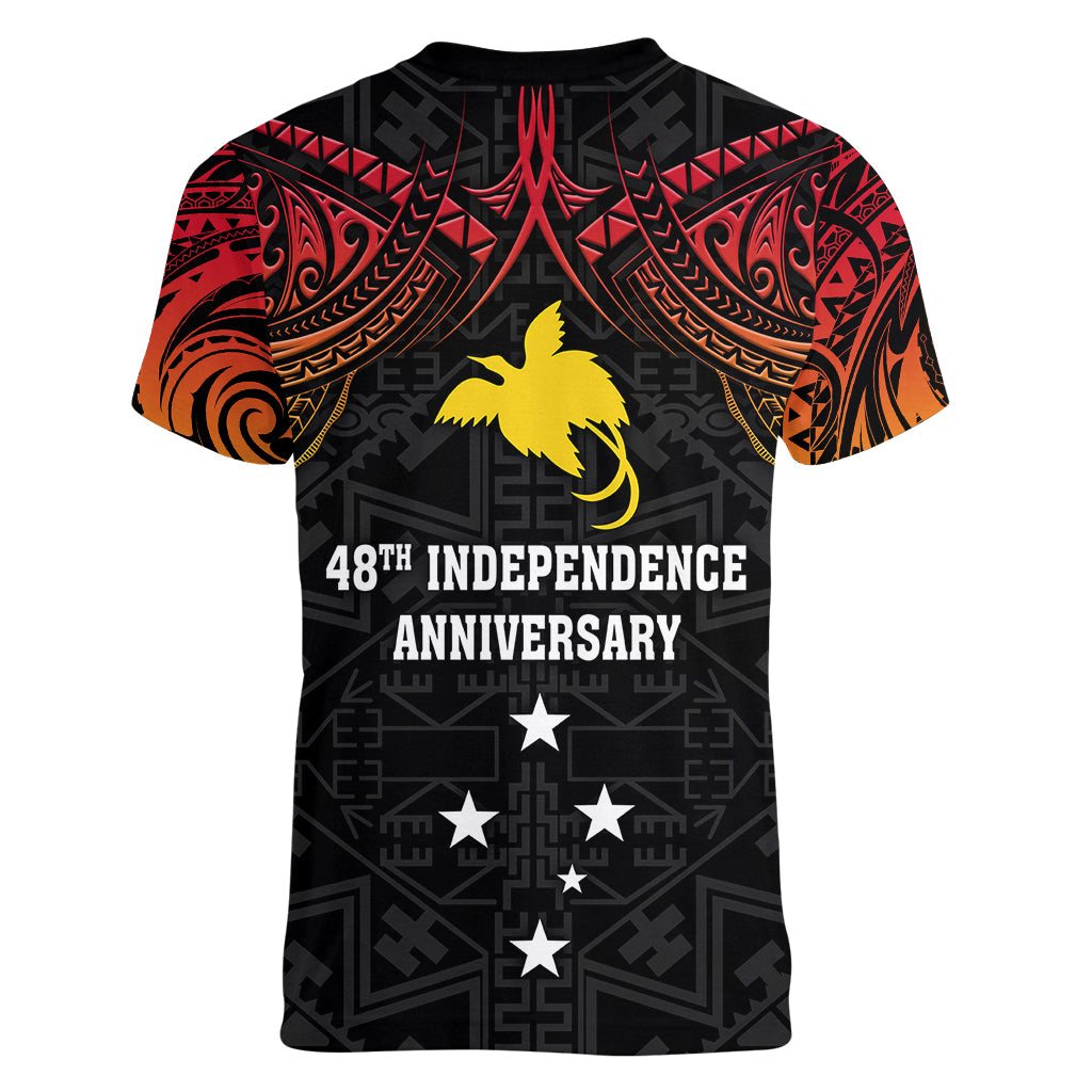 Papua New Guinea Women V Neck T Shirt 48th Independence Anniversary Gradient - Wonder Print Shop