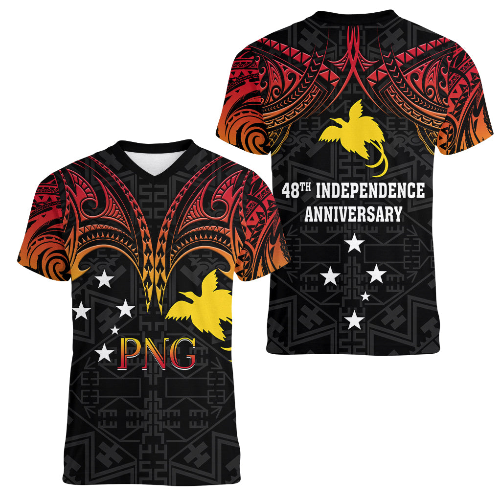 Papua New Guinea Women V Neck T Shirt 48th Independence Anniversary Gradient - Wonder Print Shop