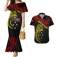 Papua New Guinea Couples Matching Mermaid Dress and Hawaiian Shirt 48th Independence Anniversary Bird-of-Paradise Tribal Art LT7 - Wonder Print Shop