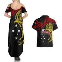 Papua New Guinea Couples Matching Summer Maxi Dress and Hawaiian Shirt 48th Independence Anniversary Bird-of-Paradise Tribal Art LT7 - Wonder Print Shop